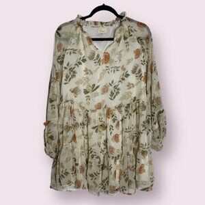 ⭐️Floral Tiered Scallop Ruffle Tunic Blouse Boho Hipster Hippie Festival Art Top